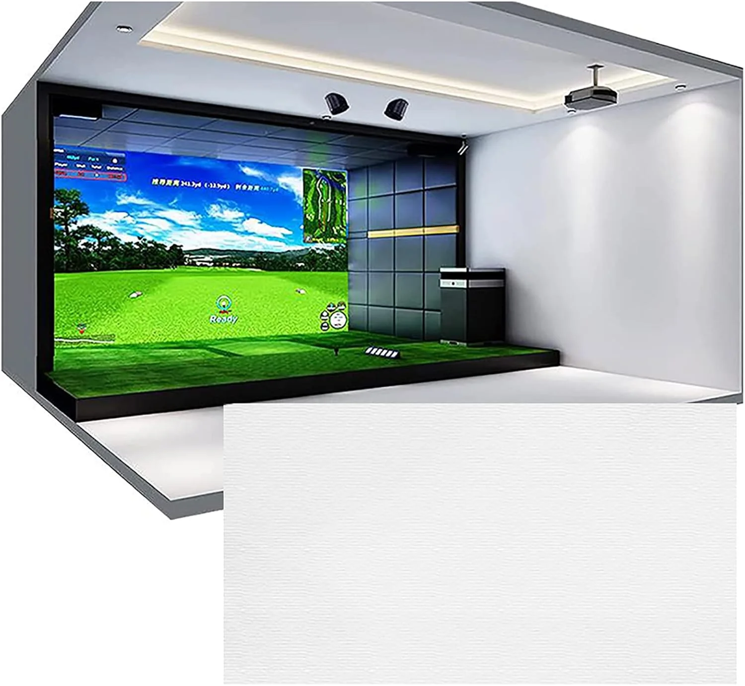 پرده نمایش شبیه ساز گلف، پرده نمایش ضربه ای شبیه ساز تمرین توپ گلف 3x4 متر / 10x13 فوت، مواد پودی، پرده نمایش بزرگ برای تمرین گلف