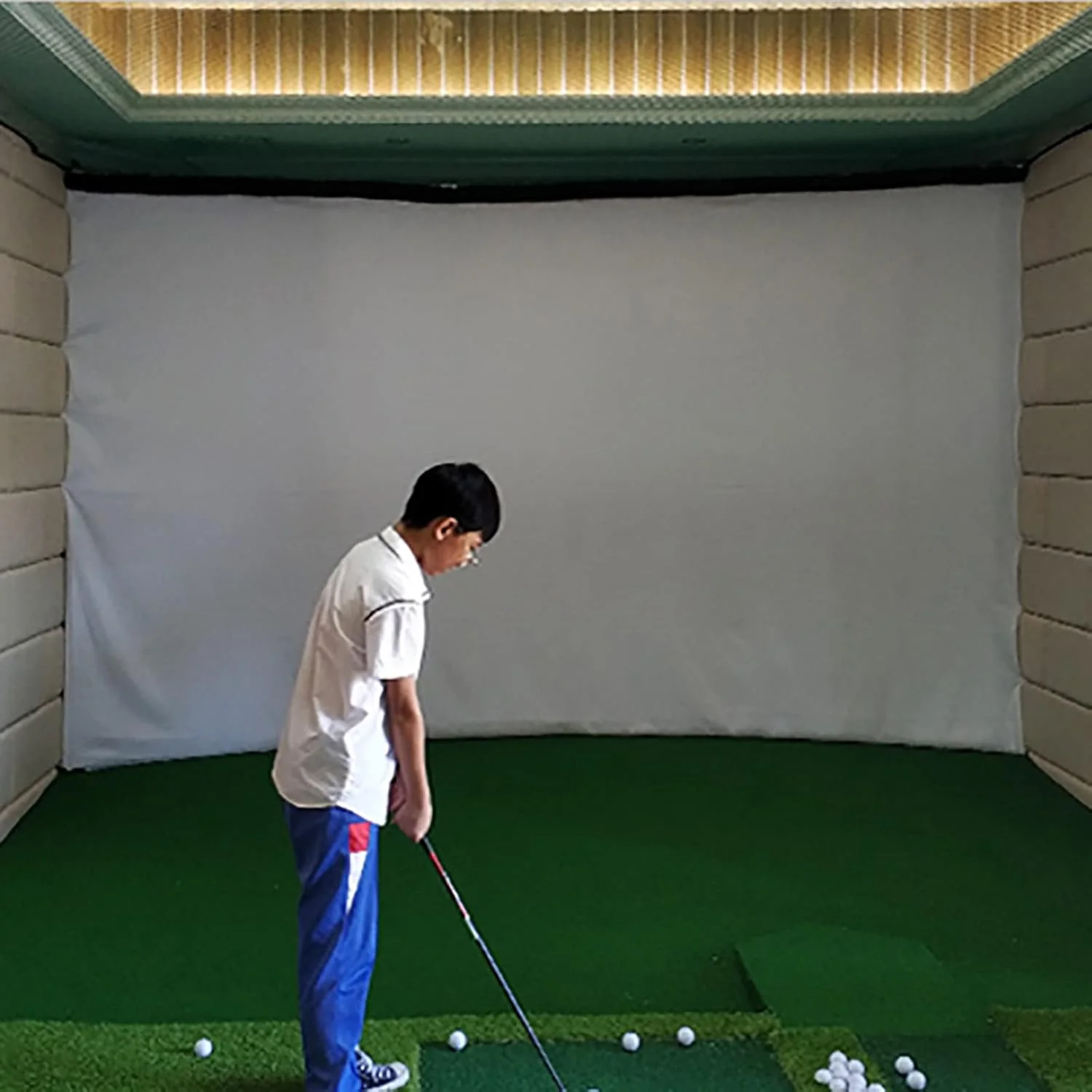 پرده نمایش شبیه ساز گلف داخل سالن، بسیار بادوام، پرده پروژکتور برای تمرین گلف، جنس پارچه ای سفید برای تمرین گلف (285 x 300 سانتی متر)