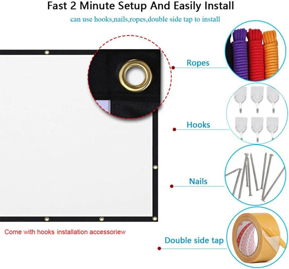 پرده نمایش تاشو پلی استر زاویه باز تئاتر پرده پروژکتور HD لوازم جانبی فیلم برای خانه اتاق خواب دفتر، 120 اینچ نوع 1