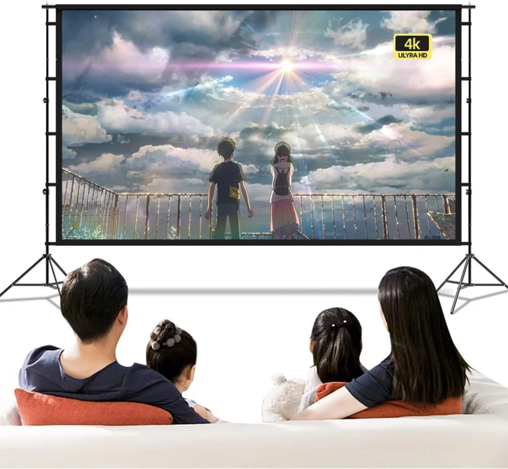 پرده نمایش فیلم قابل حمل در فضای باز، پرده نمایش پروژکتور HD 4K تاشو با پایه و کیف حمل، 100/120 اینچ 16:9 برای نمایش فیلم و ویدیو در داخل و خارج از خانه