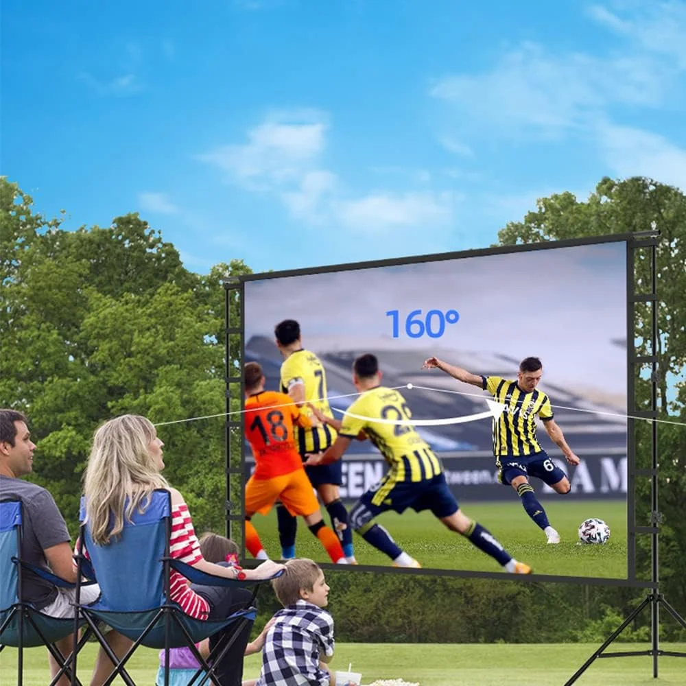 پرده نمایش فیلم قابل حمل در فضای باز، پرده نمایش پروژکتور HD 4K تاشو با پایه و کیف حمل، 100/120 اینچ 16:9 برای نمایش فیلم و ویدیو در داخل و خارج از خانه