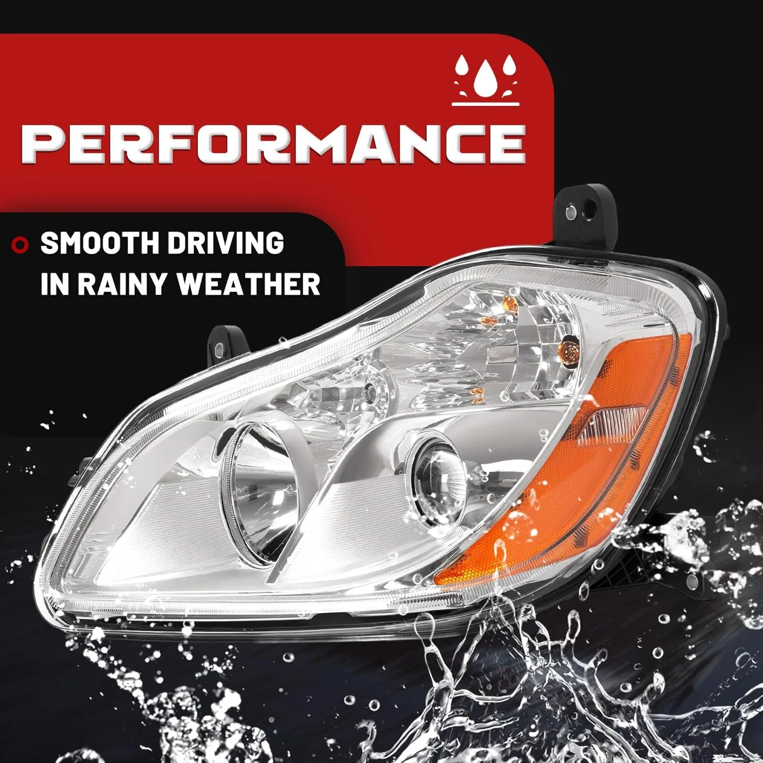 چراغ جلوی چپ پروژکتوری HECASA سازگار با Kenworth T680 مدل 2013-2021، چراغ جلو هالوژنی با لامپ، چراغ جلو، نور پایین و بالا، لنز شفاف + محفظه کرومی، سمت راننده