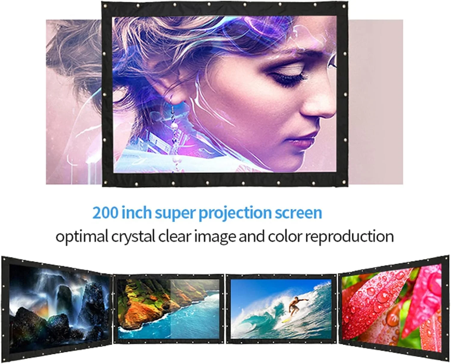 پرده نمایش پروژکتور 200 اینچی HD با نسبت تصویر 16:9، قابل حمل، نصب روی دیوار، مناسب فیلم و سینمای فضای باز، تاشو، مناسب سینمای خانگی