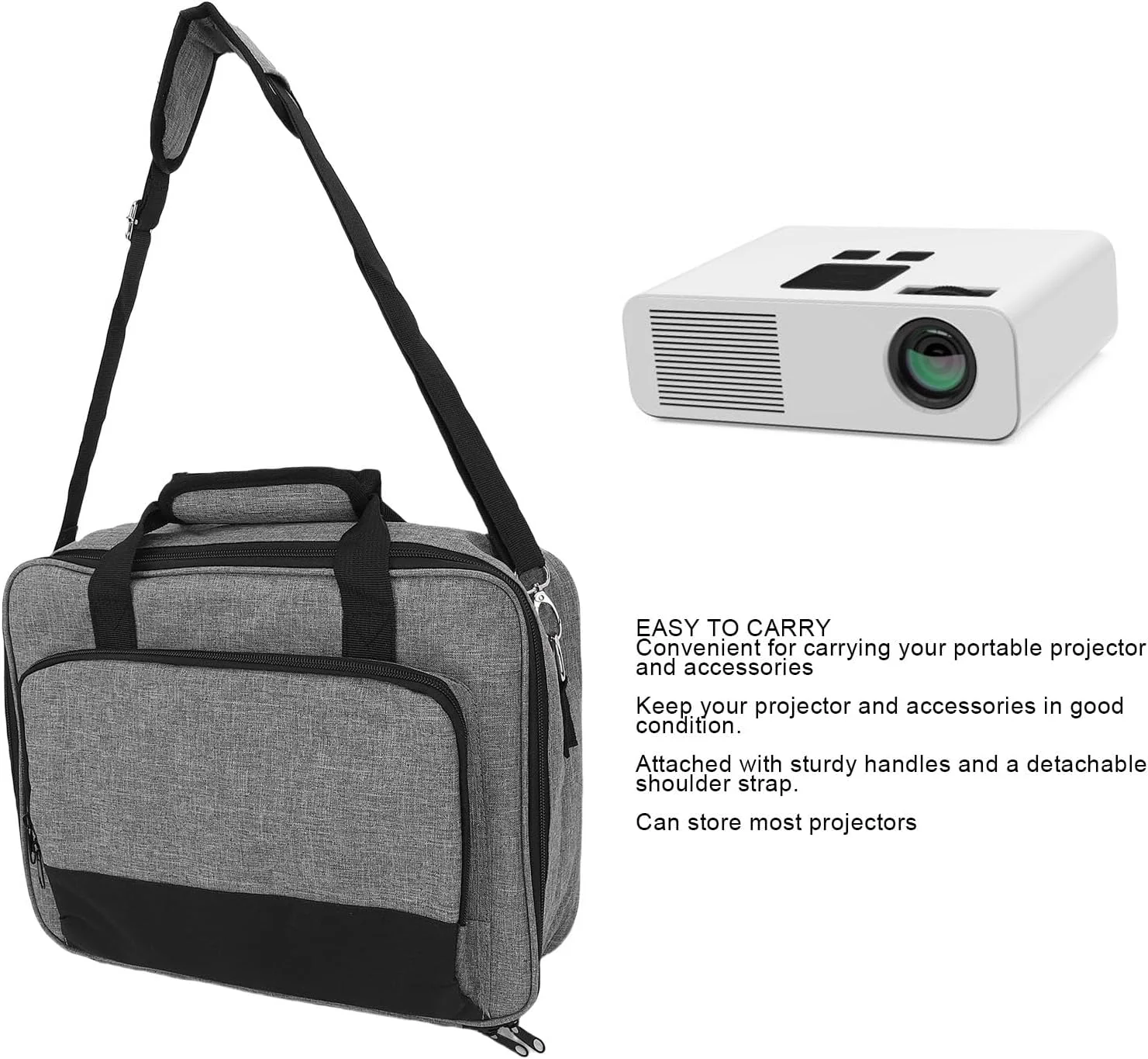 کیف حمل پروژکتور Depisuta، ابعاد 40.6x14.6x29.2 سانتی متر، کیف پروژکتور با 4 جیب برای نگهداری لوازم جانبی، بند شانه قابل تنظیم، کیف حمل قابل حمل مناسب برای اکثر برندهای اصلی