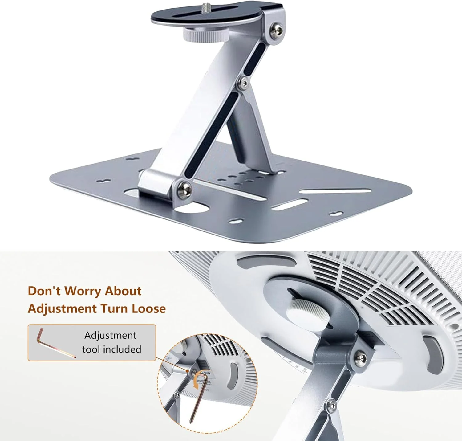 پایه نگهدارنده پروژکتور قابل تنظیم، فلزی سبک وزن، با قابلیت چرخش، قابل نصب روی میز/دیوار/آویز، ظرفیت بارگیری 10 کیلوگرم، مناسب برای پروژکتور سینمای خانگی