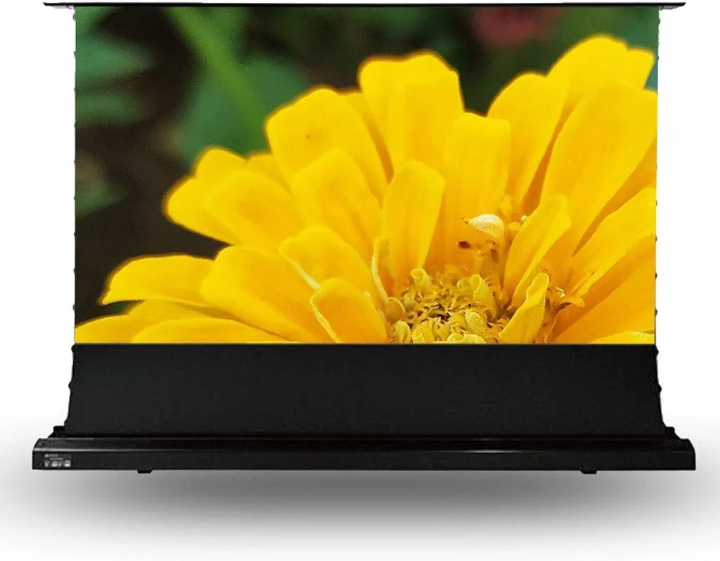 پرده نمایش پروژکتور 4K 16:9 با موتور الکتریکی و قابلیت بالا آمدن از کف، با کریستال مشکی ALR مناسب پروژکتورهای با پرتاب نور بلند (سایز: 92 اینچ)