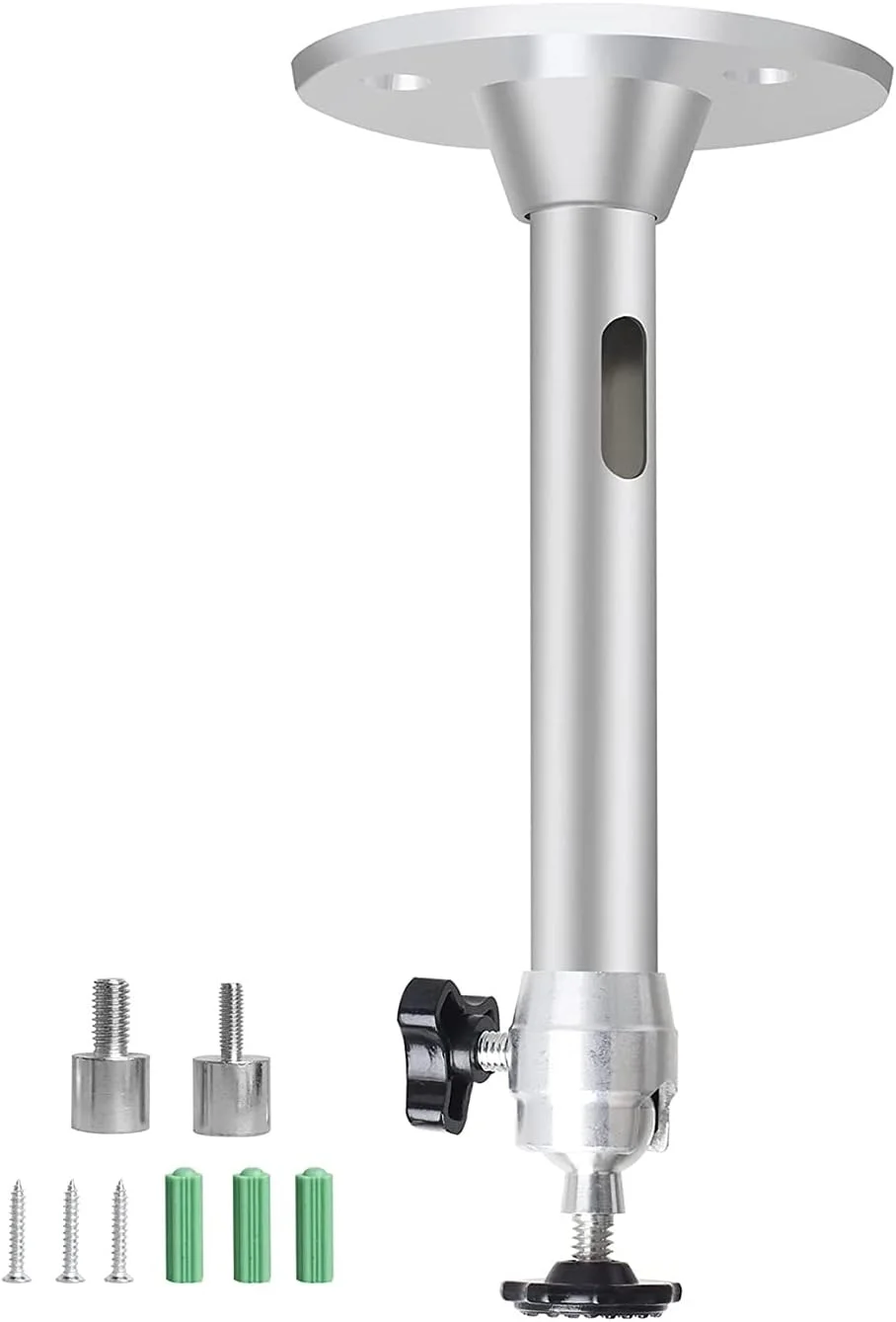 پایه پروژکتور سقفی کوچک جهانی Drsn، پایه پروژکتور سقفی قابل تنظیم با طول 175 میلی متر، نقره ای با سر چرخان 360 درجه برای پروژکتورها، دوربین های مداربسته DVR