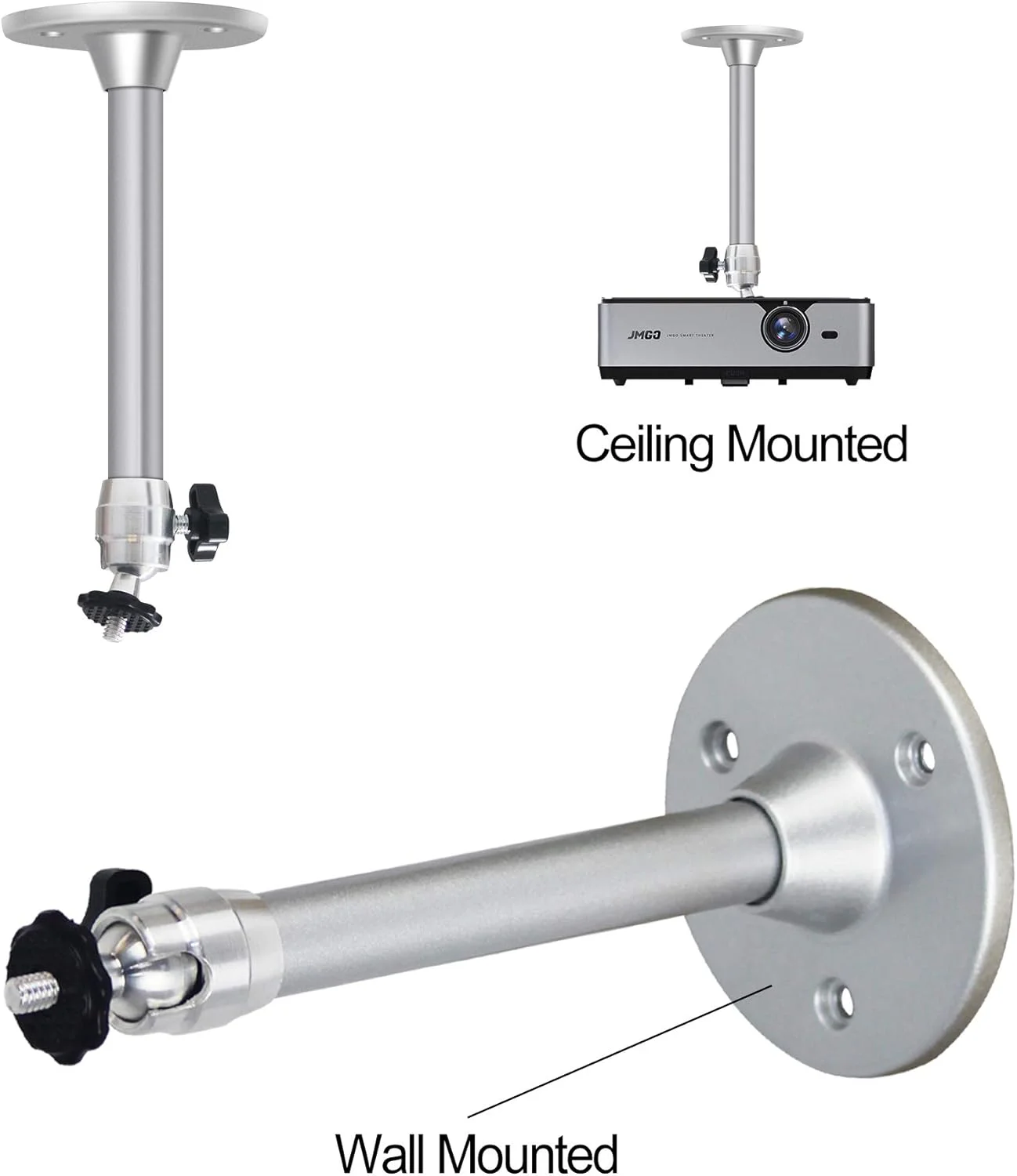 پایه پروژکتور سقفی کوچک جهانی Drsn، پایه پروژکتور سقفی قابل تنظیم با طول 175 میلی متر، نقره ای با سر چرخان 360 درجه برای پروژکتورها، دوربین های مداربسته DVR