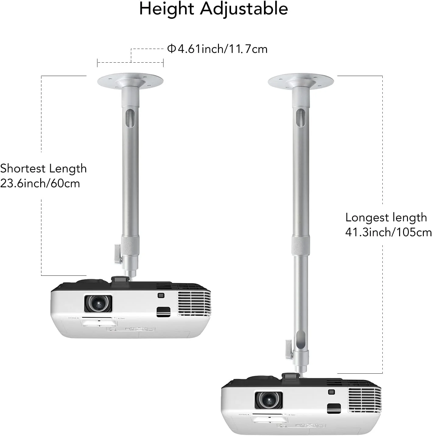 پایه سقفی پروژکتور جهانی Drsn با قابلیت تنظیم ارتفاع 60-105 سانتی متر، پایه دیواری با چرخش 360 درجه، آویز پروژکتور قابل افزایش طول، براکت پروژکتور بلند چند منظوره برای پروژکتورها، دوربین مداربسته و DVR