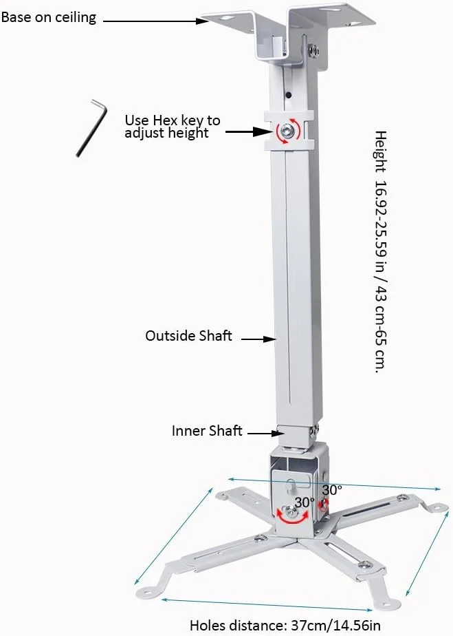 پایه های پروژکتور جهانی Drs، پایه سه پایه پروژکتور یا براکت آویز صفحه نمایش پروژکتور 16-25 اینچ سفید با بازو Derisign4365-2 پایه های پروژکتور جهانی Drs، پایه سه پایه پروژکتور یا براکت آویز صفحه نمایش پروژکتور 16-25 اینچ سفید با بازو Derisign4365-2