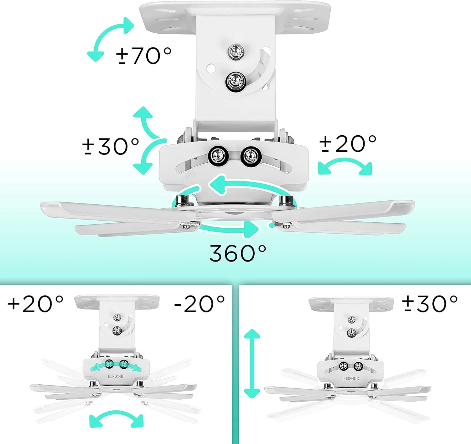 پایه پروژکتور دورونیک مدل PB05XB، قابل نصب روی سقف و دیوار، سفید، مناسب برای پروژکتورهای سنگین تا 13.6 کیلوگرم، یونیورسال
