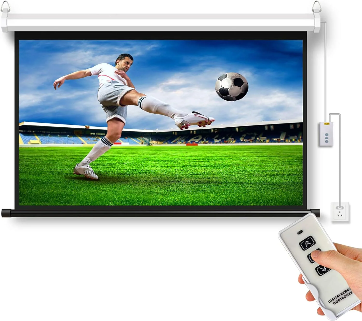 پرده نمایش برقی 4:3 60 اینچ، ضد چروک، کنتراست بالا، مناسب کمپینگ، جلسات و آموزش، به همراه کنترل از راه دور