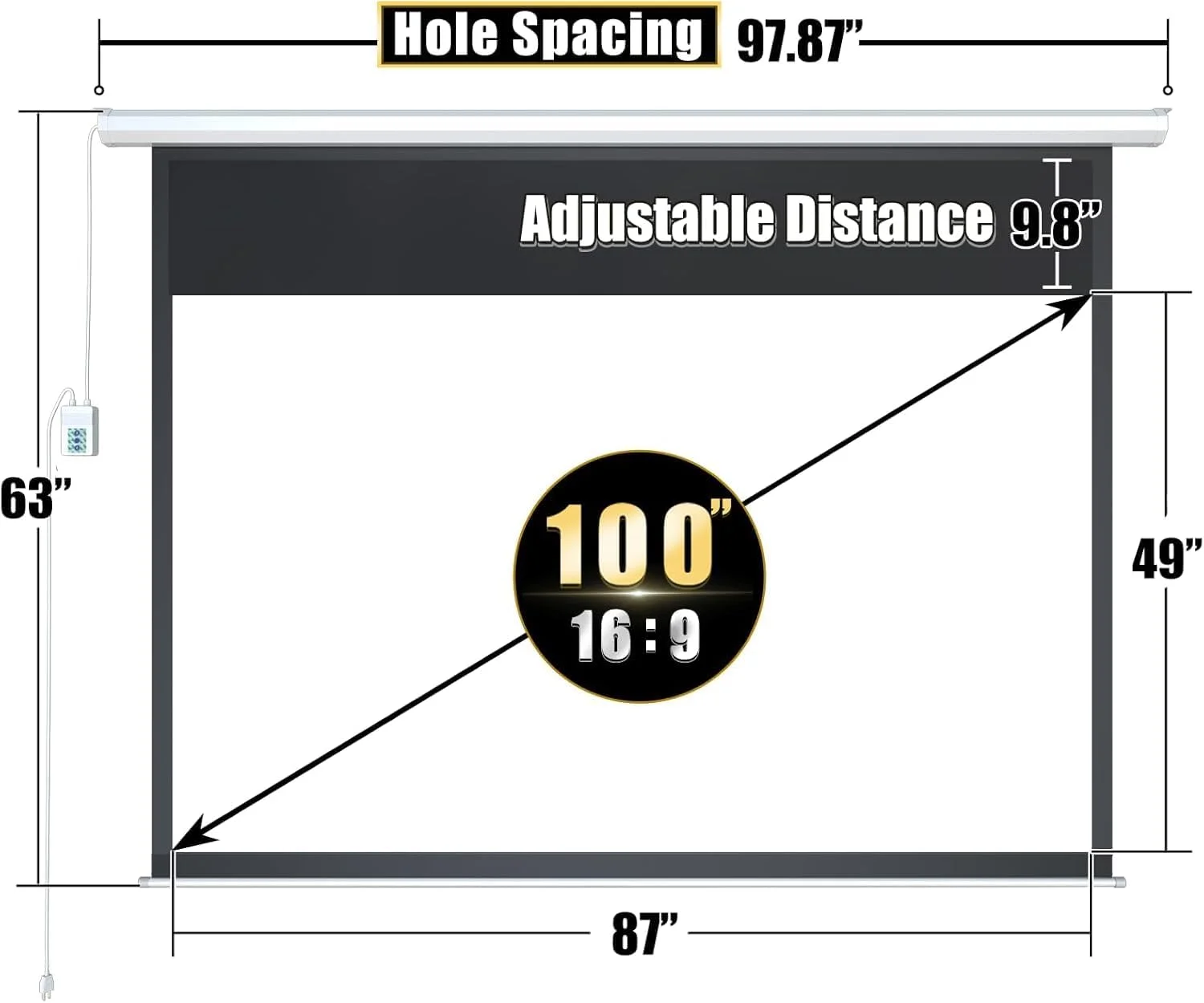 پرده نمایش برقی 100 اینچی، پرده پروژکتور جمع شونده موتوری با کنترل از راه دور، 16:9 8K 4K HD 3D قابل نصب روی سقف و دیوار، سینمای خانگی، دفتر کار، سینما - پرده با کیفیت عالی