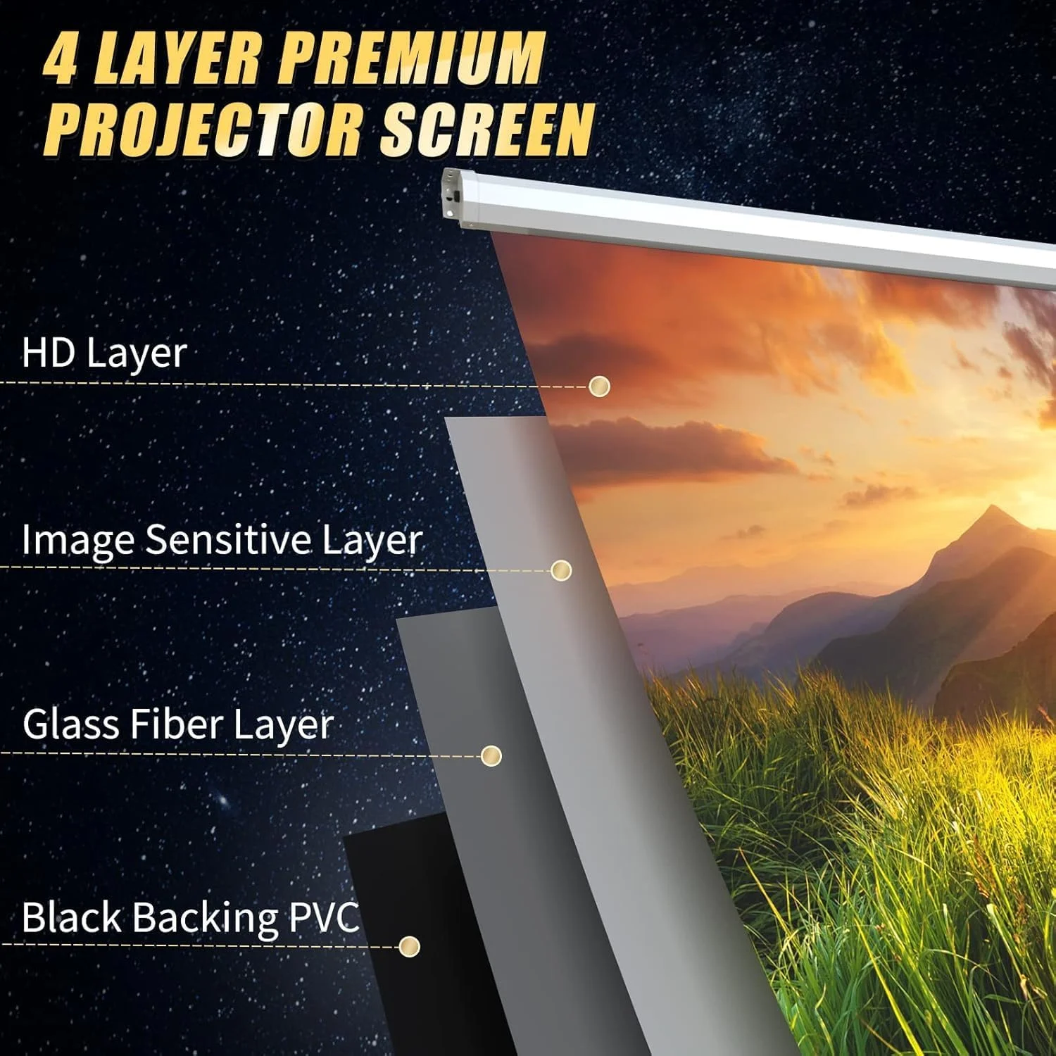 پرده نمایش برقی 100 اینچی، پرده پروژکتور جمع شونده موتوری با کنترل از راه دور، 16:9 8K 4K HD 3D قابل نصب روی سقف و دیوار، سینمای خانگی، دفتر کار، سینما - پرده با کیفیت عالی