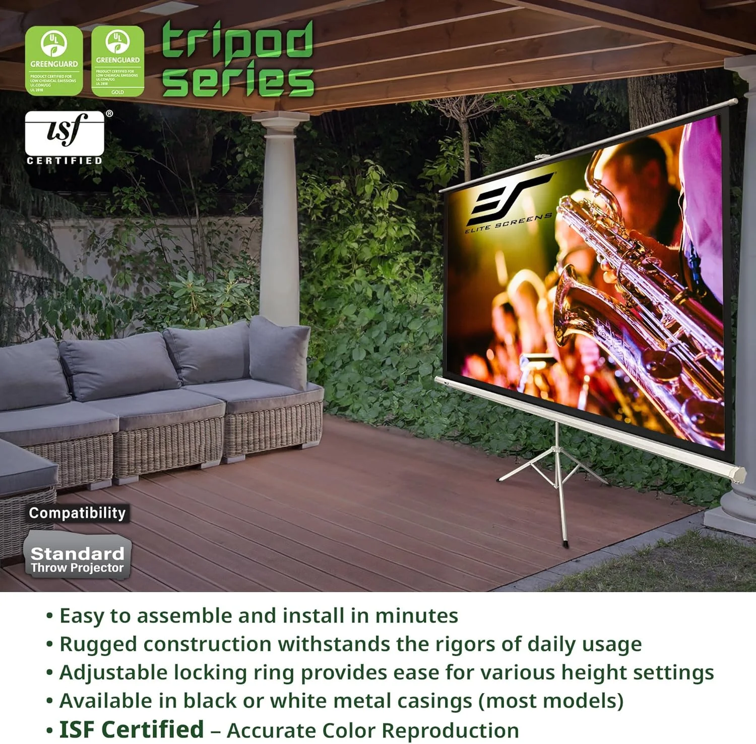 پرده نمایش سه پایه Elite Screens، 85 اینچ، با قابلیت تنظیم چند نسبت تصویر، قابل حمل، مدل T85UWS1