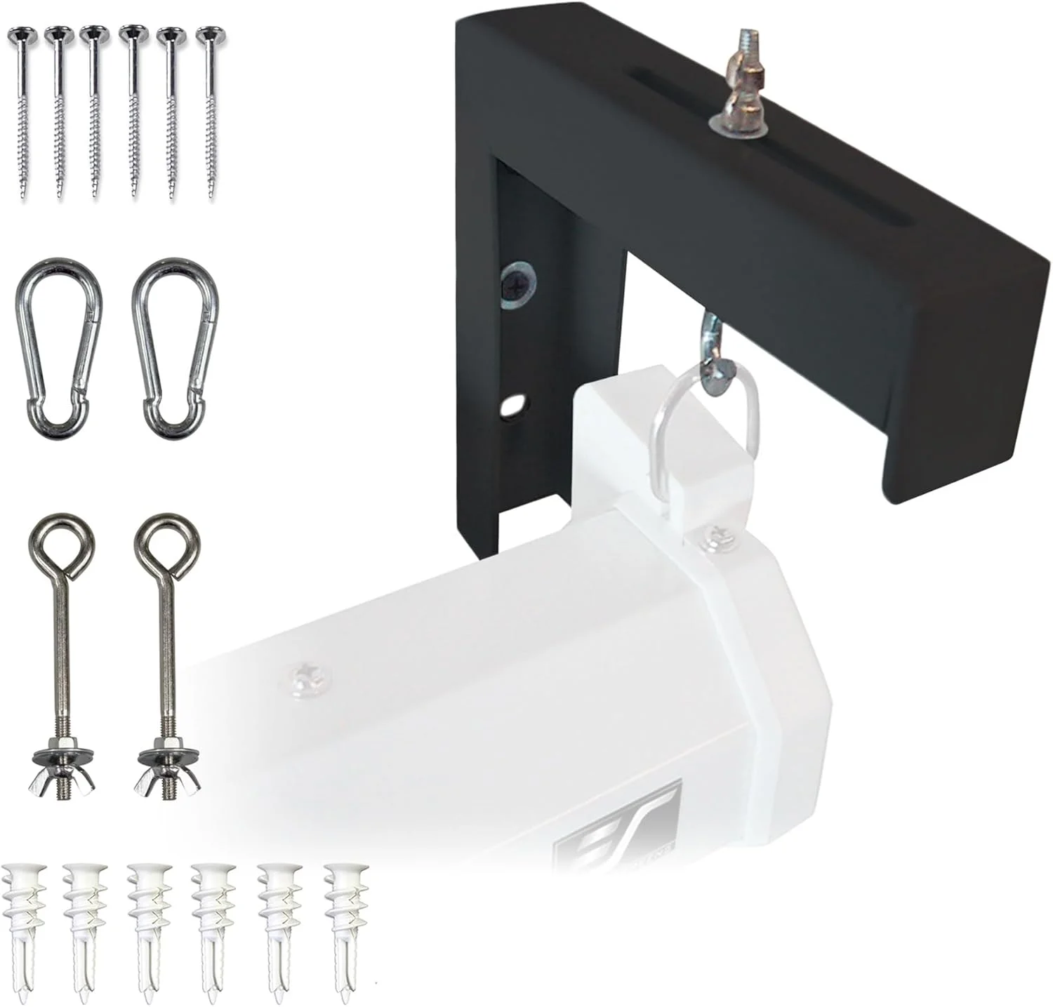 براکت های L شکل 6 اینچی مشکی یونیورسال برای پرده نمایش پروژکتور Elite Screens، ساختار فلزی جوش داده شده، نصب روی دیوار یا سقف - شامل قلاب ها و سخت افزار، مدل: ZVMAXLB6-B