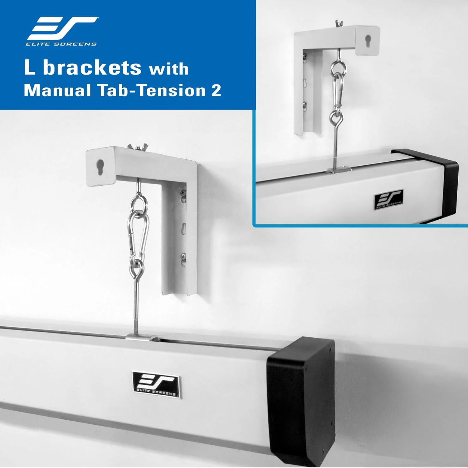 براکت های L شکل 6 اینچی مشکی یونیورسال برای پرده نمایش پروژکتور Elite Screens، ساختار فلزی جوش داده شده، نصب روی دیوار یا سقف - شامل قلاب ها و سخت افزار، مدل: ZVMAXLB6-B براکت های L شکل 6 اینچی مشکی یونیورسال برای پرده نمایش پروژکتور Elite Screens، ساختار فلزی جوش داده شده، نصب روی دیوار یا سقف - شامل قلاب ها و سخت افزار، مدل: ZVMAXLB6-B