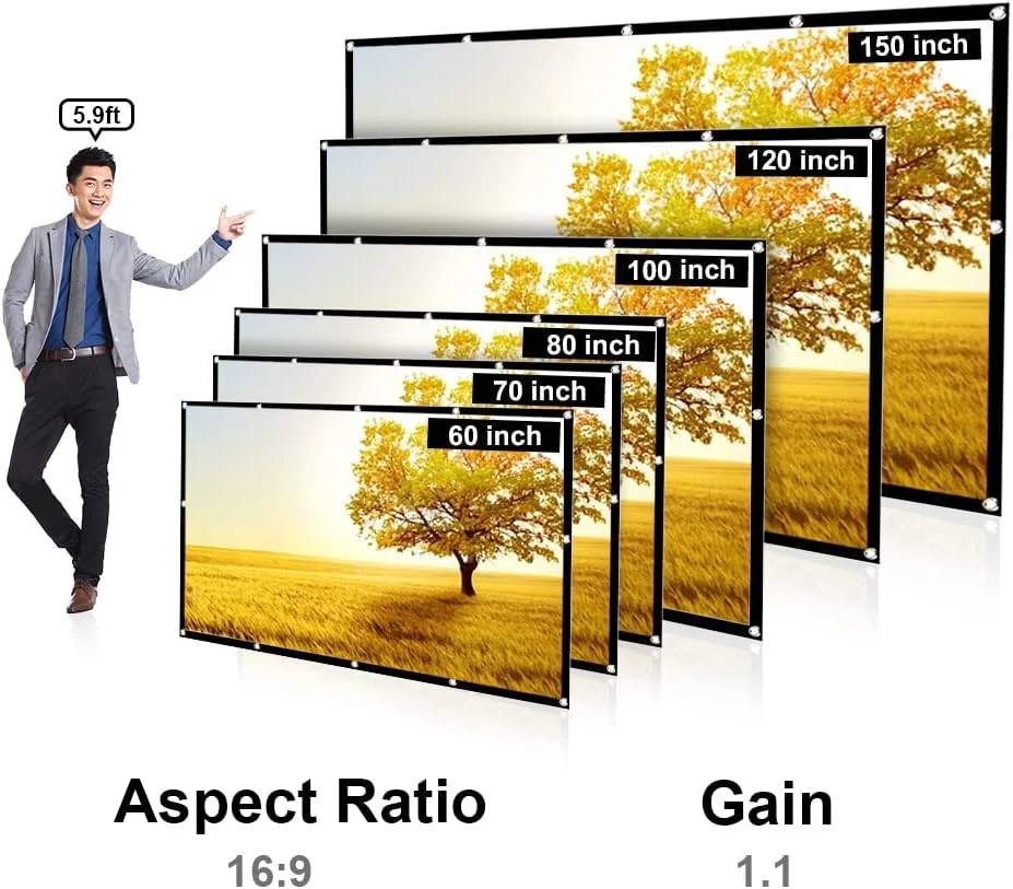 پرده نمایش پروژکتور Fawoonu، پرده نمایش HD قابل حمل 70 اینچی 16:9، تاشو، ضخیم و بادوام برای سینمای خانگی در فضای باز