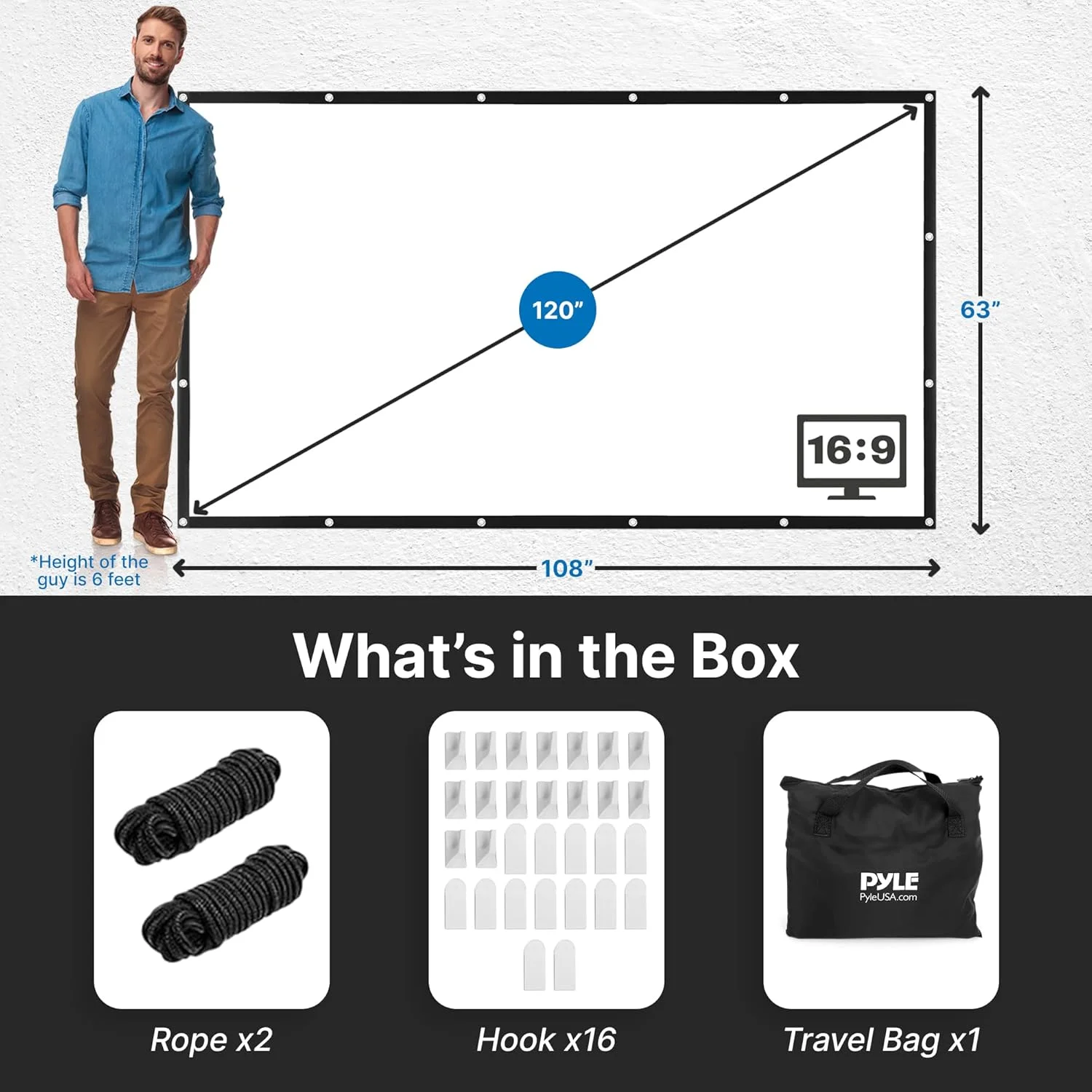 پرده نمایش تاشو قابل حمل - 120 اینچ 16:9 HD 4K سبک وزن ضد چروک برای نمایش فیلم در داخل و خارج از خانه - برای سینمای خانگی، مهمانی، دفتر، کلاس درس