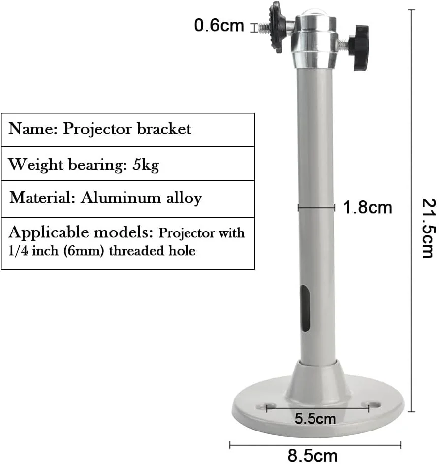 پایه سقفی آلومینیومی جهانی برای پروژکتور، قابل تنظیم (نقره ای)
