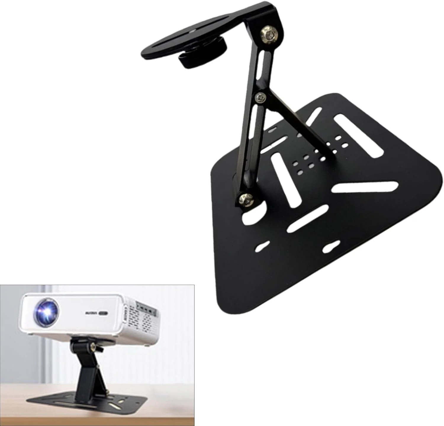 پایه پروژکتور تاشو، براکت مقاوم با ارتفاع قابل تنظیم، قابل نصب روی میز/دیوار/آویز برای سینمای خانگی و دفتر کار