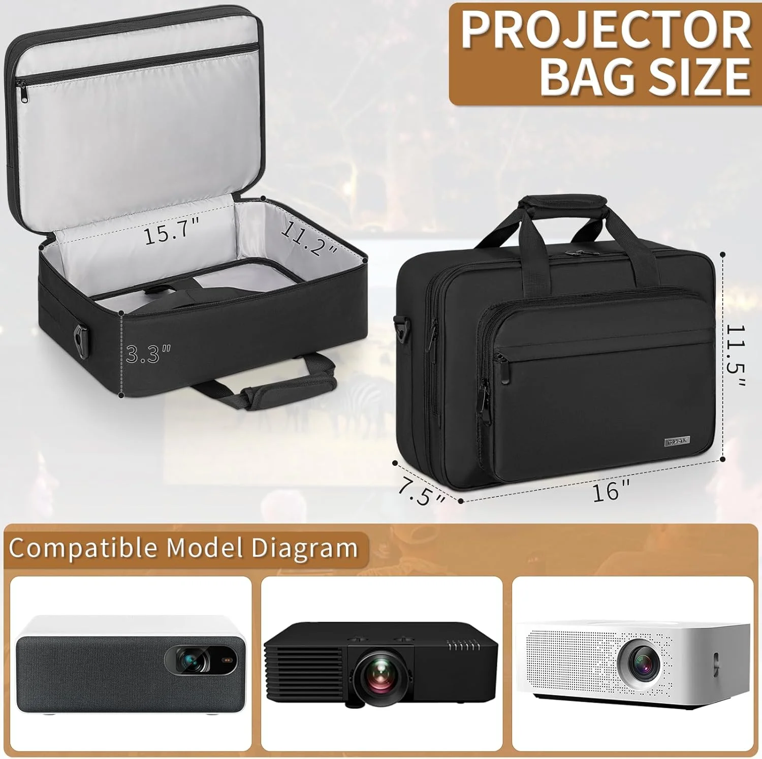 کیف حمل پروژکتور GMAK با محفظه لپ تاپ 15.6 اینچی، کیف حمل و نقل با جیب های لوازم جانبی سازگار با اکثر پروژکتورهای اصلی (فقط کیف)