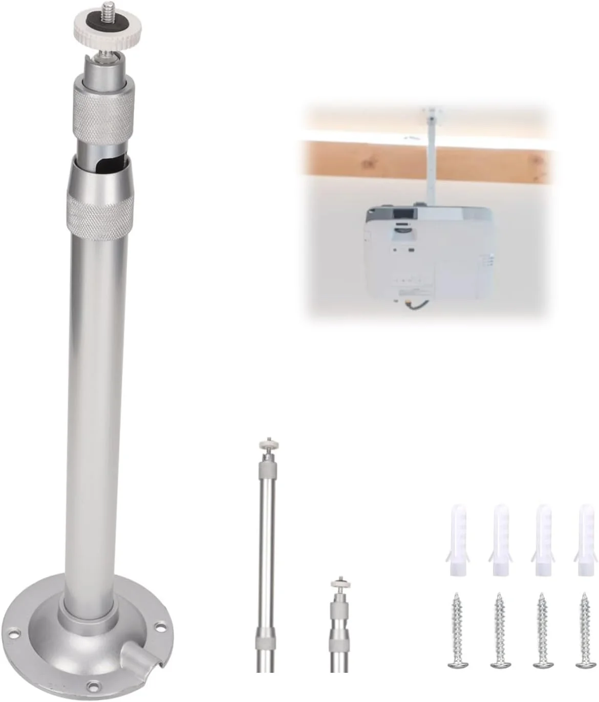 پایه نصب پروژکتور GOWENIC، پایه سقفی پروژکتور جهانی 30-60 سانتی متر، پایه دیواری پروژکتور قابل تنظیم 360 درجه، آلیاژ آلومینیوم با پشتیبانی بار 5 کیلوگرم، با رزوه 1/4 اینچی، برای خانه پایه نصب پروژکتور GOWENIC، پایه سقفی پروژکتور جهانی 30-60 سانتی متر، پایه دیواری پروژکتور قابل تنظیم 360 درجه، آلیاژ آلومینیوم با پشتیبانی بار 5 کیلوگرم، با رزوه 1/4 اینچی، برای خانه