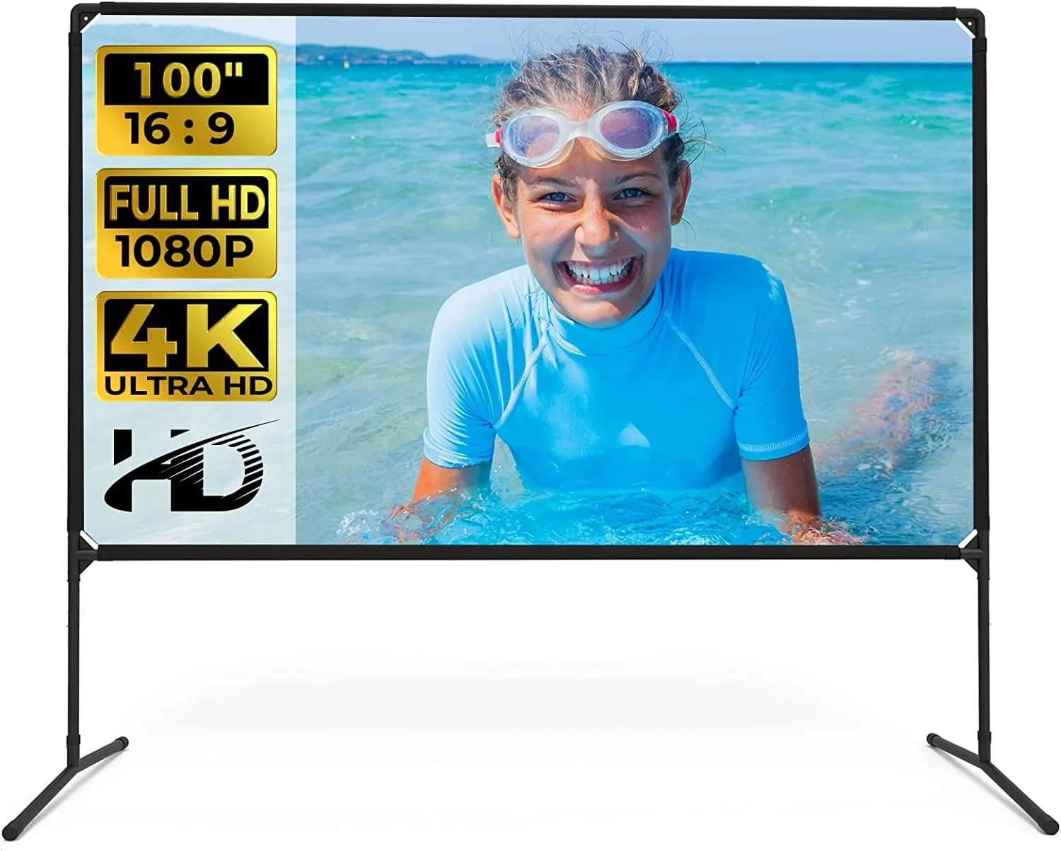 پرده نمایش پروژکتور GT GETCO TECH (100 اینچ)، پرده نمایش فیلم قابل حمل با پایه 16:9 HD تاشو برای استفاده در داخل و خارج از منزل، پرده نمایش ویدئو پروژکتور برای خانه، مهمانی، دفتر، کلاس درس