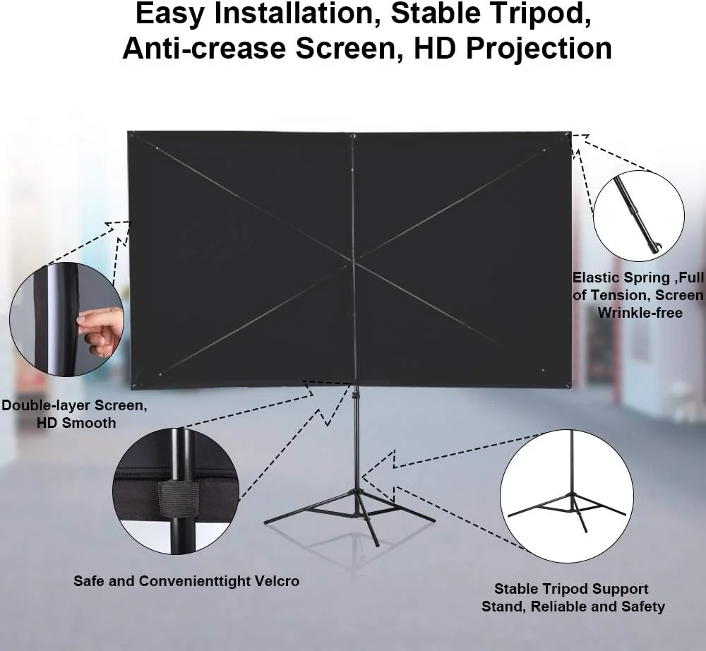 پرده نمایش پروژکتور GT GETCO TECH با پایه 100 اینچی قابل حمل 16:9 4K HD برای فیلم های پروژکتوری داخل و خارج از خانه، سینمای حیاط خلوت و مسافرت