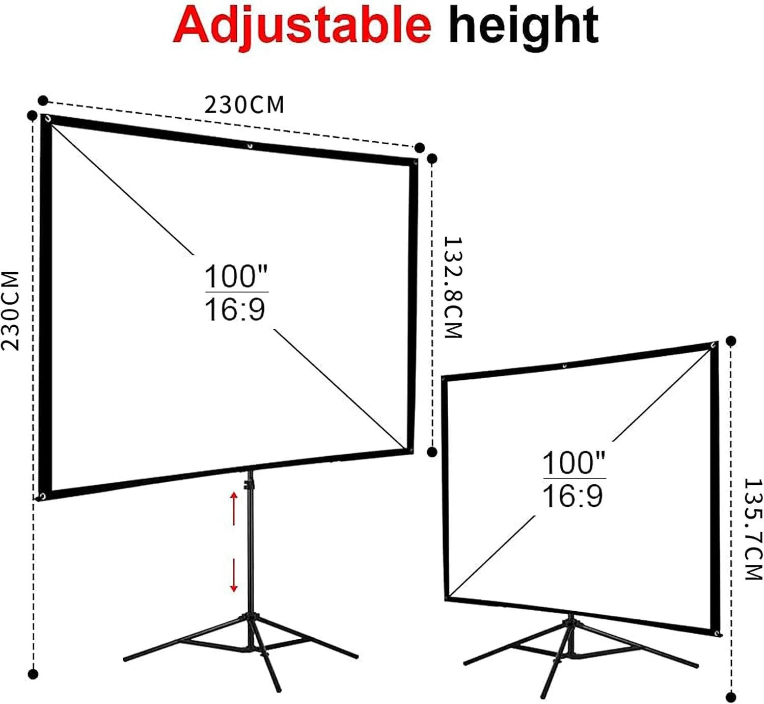 پرده نمایش پروژکتور GT GETCO TECH با پایه 100 اینچی قابل حمل 16:9 4K HD برای فیلم های پروژکتوری داخل و خارج از خانه، سینمای حیاط خلوت و مسافرت