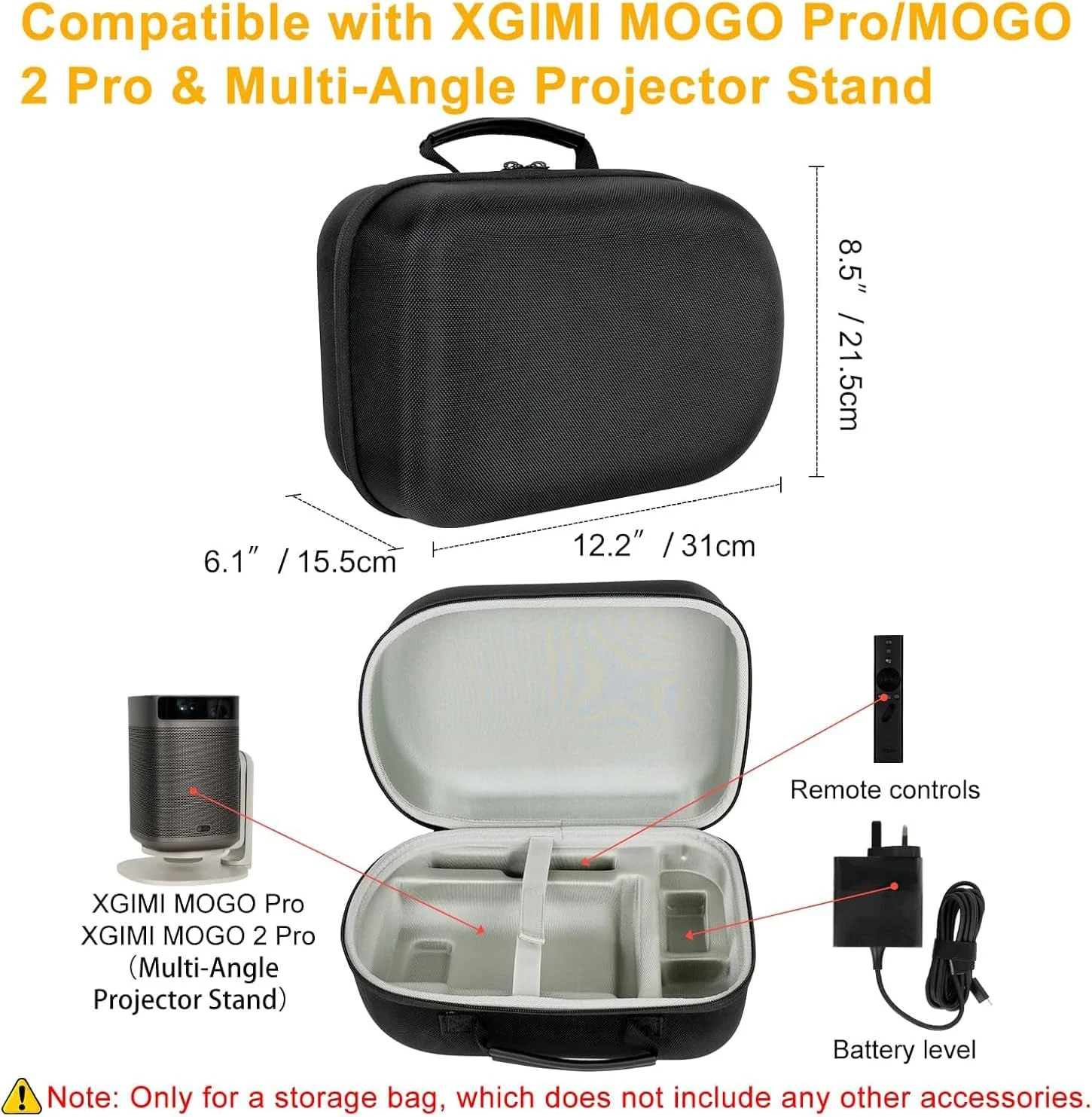 کیف حمل سخت برای پروژکتور قابل حمل XGIMI MoGo 2 Pro و پایه چند زاویه (سازگار با پروژکتور و پایه)
