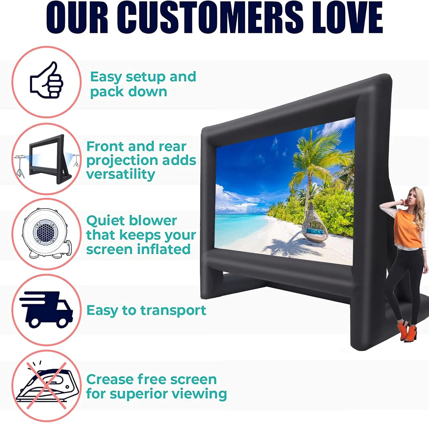 پرده نمایش بادی 6.4 متری برای فیلم و تلویزیون - پرده نمایش بادی قابل حمل با دمنده برای سینمای خانگی، مناسب برای نمایش از جلو و عقب در فضای باز و داخل خانه