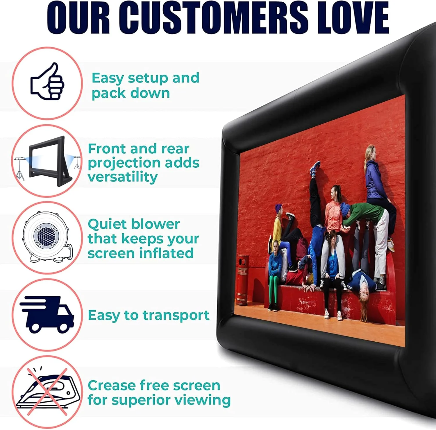 پرده نمایش بادی قابل حمل 6 متری - بسته پرده نمایش سینمایی بادی بزرگ با طناب، دمنده و میخ چادر - نمایش جلو و عقب، برای مهمانی در فضای باز، حیاط خلوت و تفریح در استخر