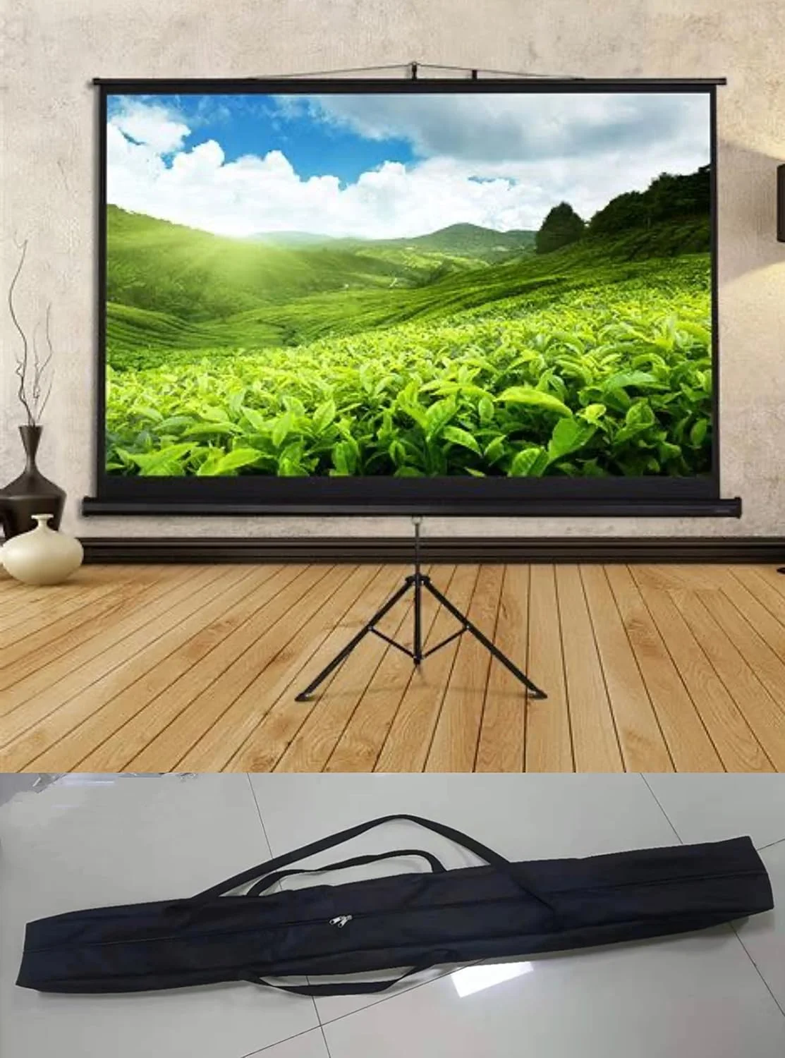 پرده نمایش پروژکتور 60 اینچی قابل حمل Hanaiette، نسبت تصویر 4:3، پایه تاشو جمع شونده خودکار به همراه کیف حمل