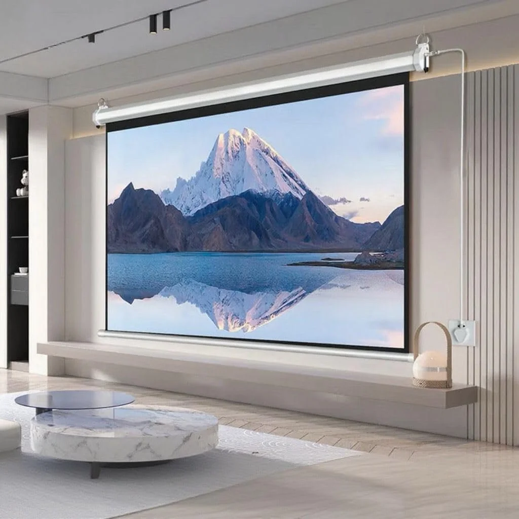 پرده نمایش برقی موتوردار 100 اینچی Hanaiette Screens با کنترل از راه دور، نسبت تصویر 16:9، مناسب برای سینمای خانگی و پروژکتورهای 8K/4K Ultra HD (221X124 سانتی متر)