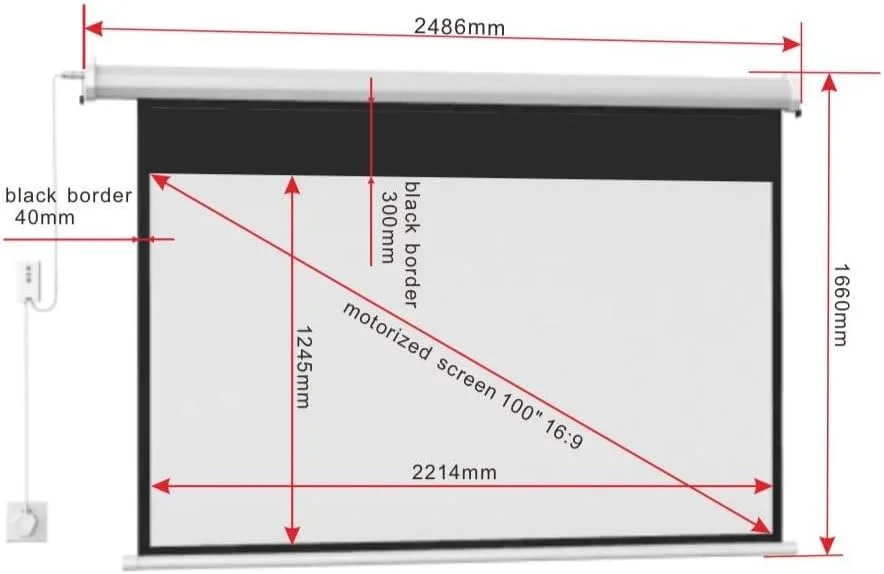 پرده نمایش برقی موتوردار 100 اینچی Hanaiette Screens با کنترل از راه دور، نسبت تصویر 16:9، مناسب برای سینمای خانگی و پروژکتورهای 8K/4K Ultra HD (221X124 سانتی متر)