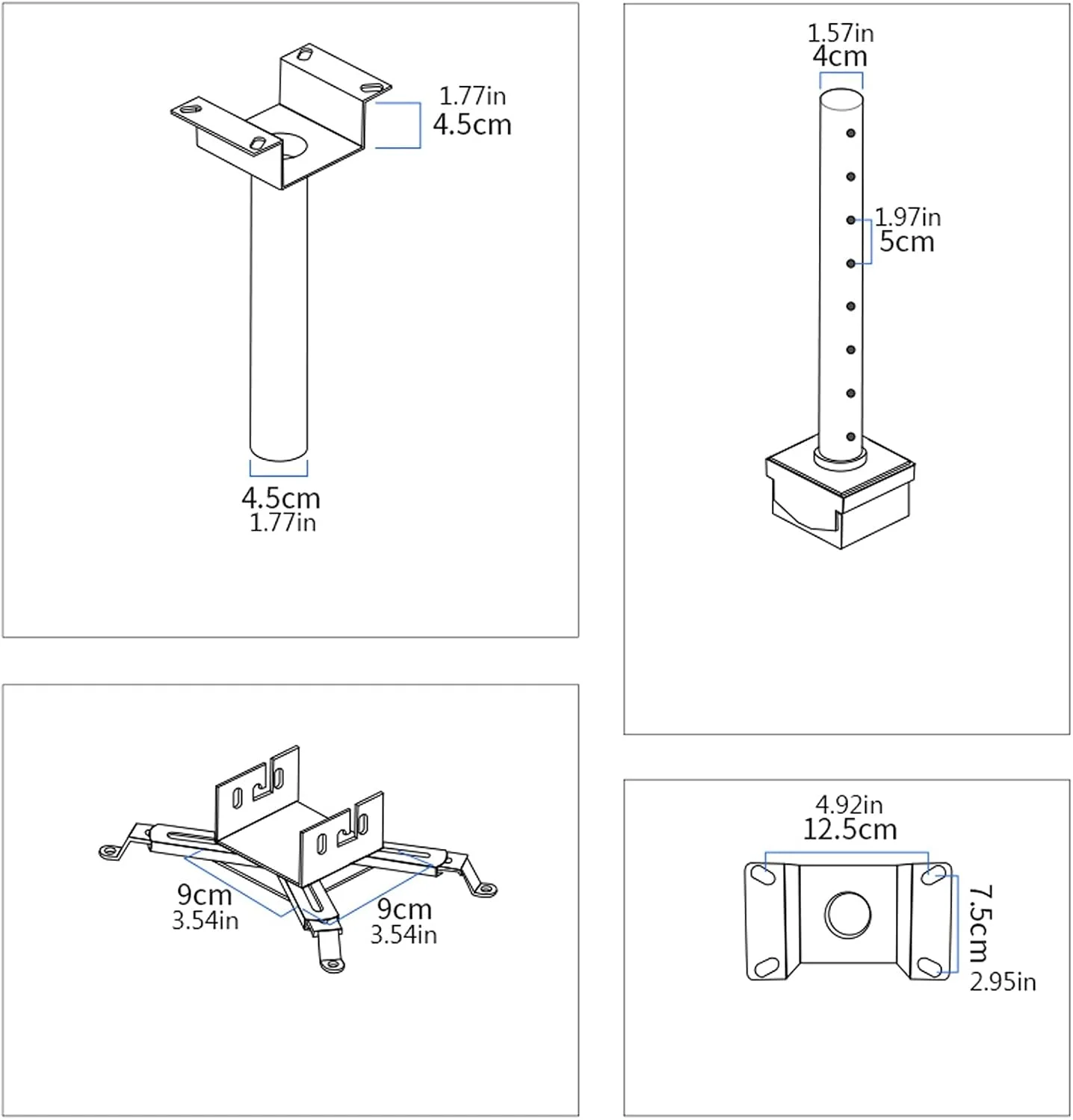 پایه پروژکتور HANJEYTF، نصب پروژکتور سقفی با طول قابل افزایش 35 تا 50 سانتی متر / تحمل وزن 5 کیلوگرم، پایه نصب پروژکتور، پایه پروژکتور جهانی (مشکی)