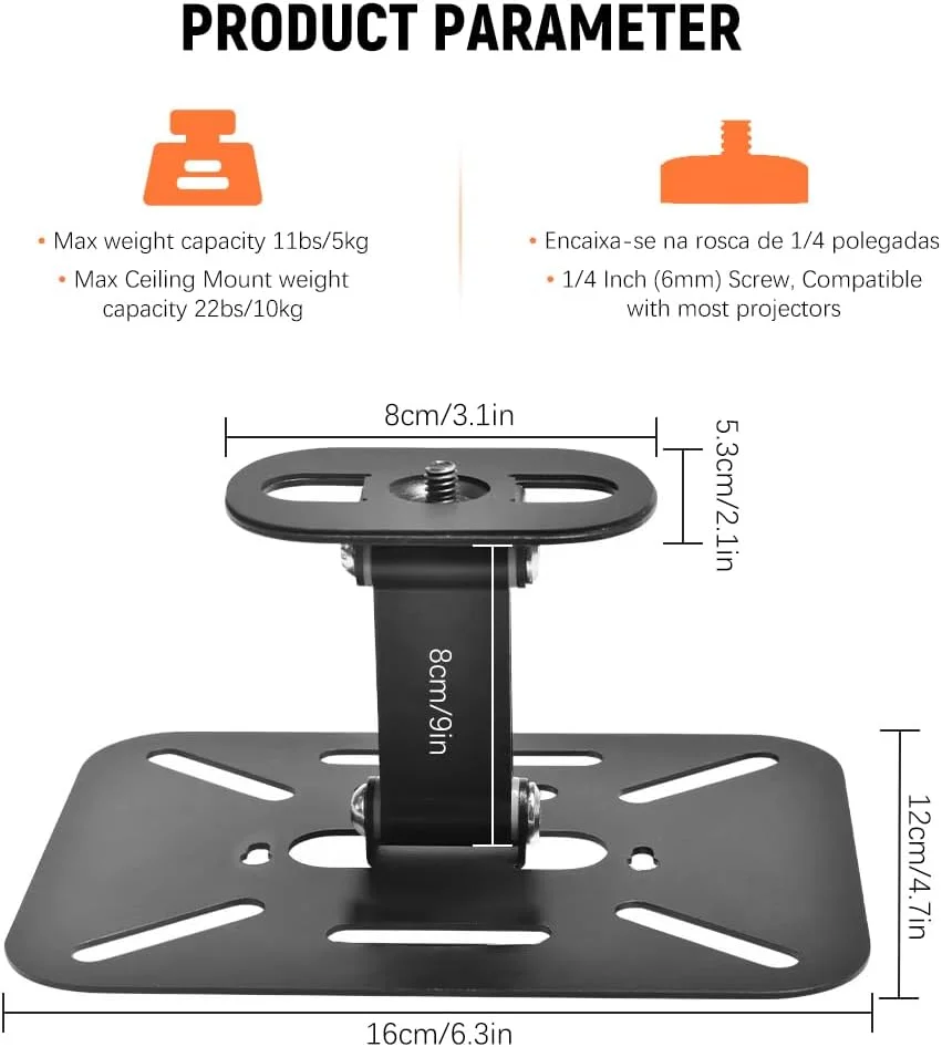 پایه رومیزی پروژکتور HASTHIP® با زاویه قابل تنظیم 180 درجه، پایه کوچک مینی پروژکتور، براکت نصب دیواری پروژکتور، نگهدارنده فلزی فولاد کربنی پروژکتور، انعطاف پذیر و جهانی برای رومیزی، دفتر کار خانگی