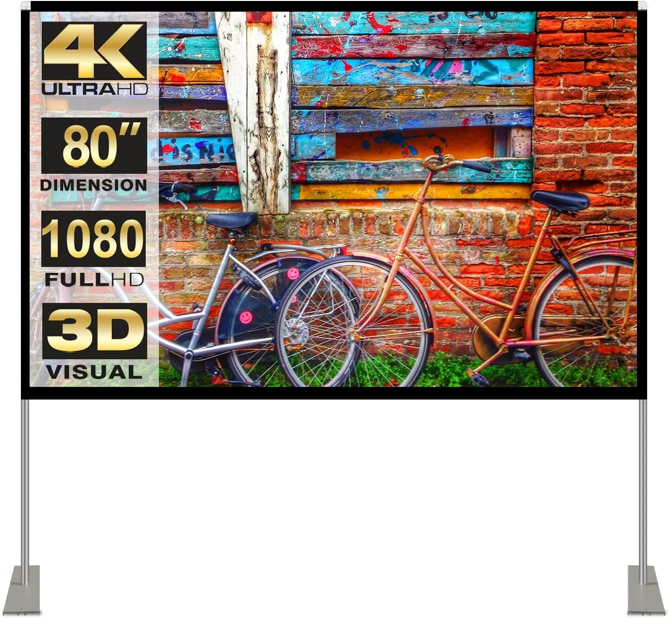 پرده نمایش پروژکتور قابل حمل HOIN برای فضای باز: پرده نمایش فیلم 80 اینچی 4K HD16:9 با کیف حمل برای سینمای خانگی، حیاط خلوت، مسافرت، تاشو و ضد چروک