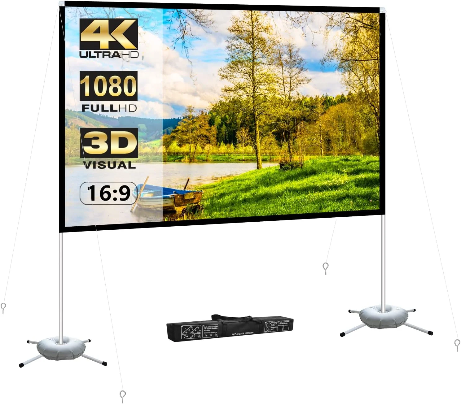 پرده نمایش پروژکتور HOIN با پایه، 100 اینچ، مناسب فضای باز، ارتقا یافته 4K با کیف حمل، تاشو