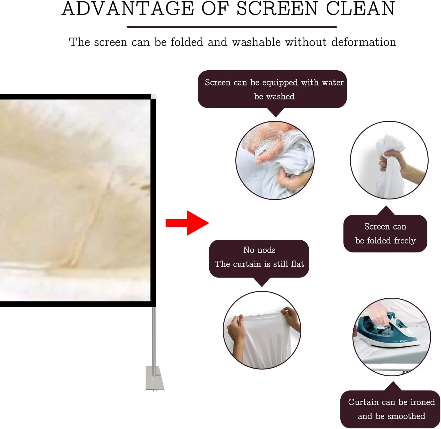 پرده نمایش پروژکتور قابل حمل HOIN برای فضای باز: پرده نمایش فیلم 80 اینچی 4K HD16:9 با کیف حمل برای سینمای خانگی، حیاط خلوت، مسافرت، تاشو و ضد چروک