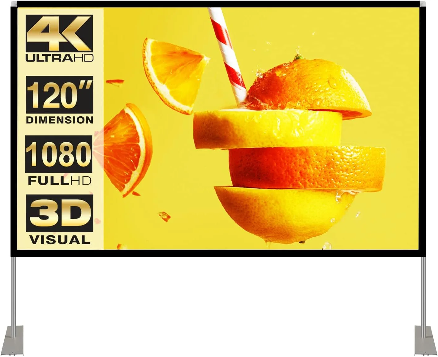 پرده نمایش پروژکتور HOIN با پایه، 120 اینچ، 16:9 HD 4K، مناسب فضای باز و داخل خانه، پرده نمایش تاشو سریع سه بعدی با پایه و کیف حمل، بدون چروک…