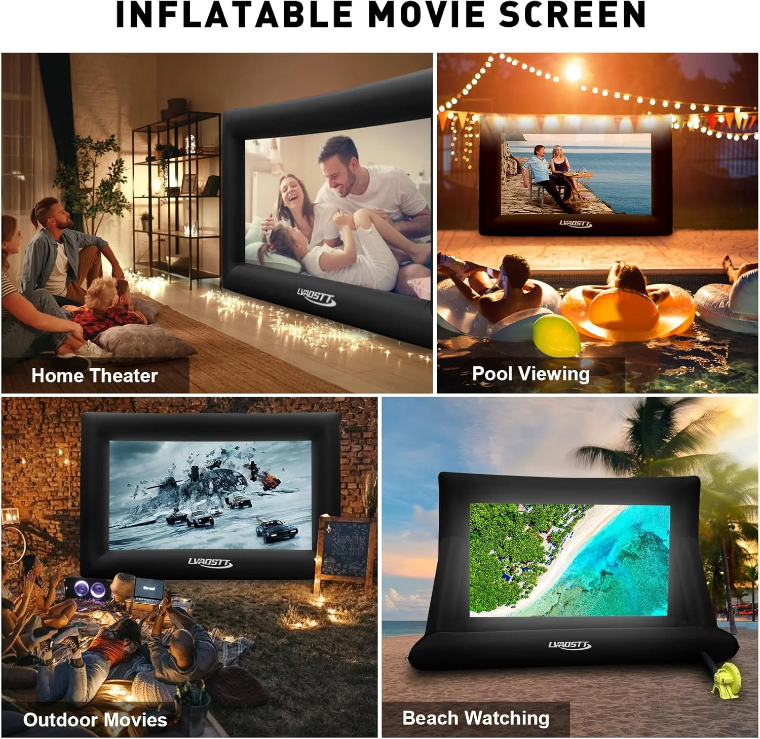 پرده نمایش بادی، پرده نمایش فیلم بادی 4.8 متری برای فضای باز، نصب آسان، طراحی یک تکه، نمایش از جلو و عقب با دمنده هوا برای شب فیلم خانوادگی در حیاط خلوت و مهمانی کنار استخر