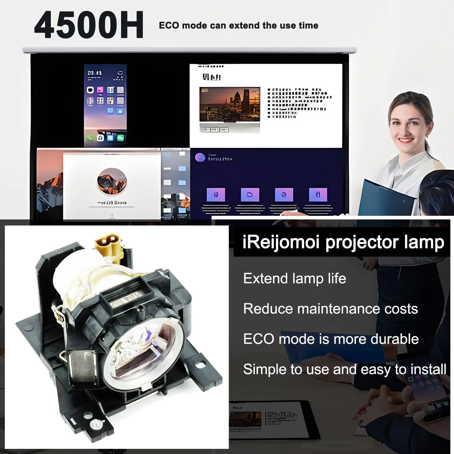 لامپ جایگزین iReijomoi مدل DT00891 به همراه محفظه برای پروژکتورهای HITACHI CP-A100/A100J/A101، ED-A100/A100J/A110/A100J