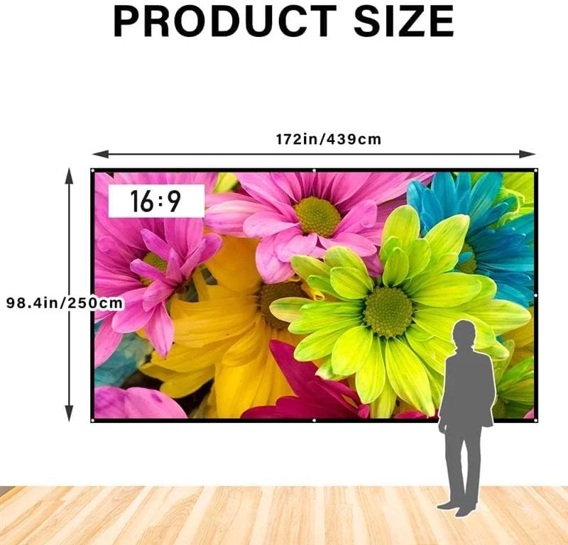 پرده نمایش پروژکتور 200 اینچی Japard برای فضای باز و داخل، 4K Full HD 3D 16:9، نمایش دو طرفه، تاشو و قابل حمل، نصب دیواری، بسیار بزرگ برای تئاتر فضای باز، فیلم های حیاط خلوت خانه، مهمانی