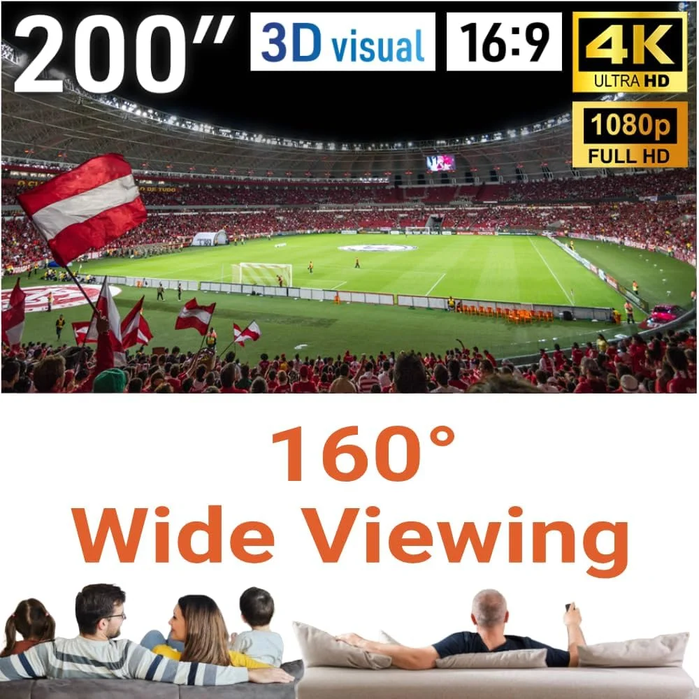 پرده نمایش پروژکتور 200 اینچی Japard، 16:9 4K بزرگ آویز، مناسب فضای داخلی، قابلیت نمایش از جلو و عقب، قابل شستشو با دست، مناسب دفتر کار و سینمای خانگی، شامل قلاب و طناب