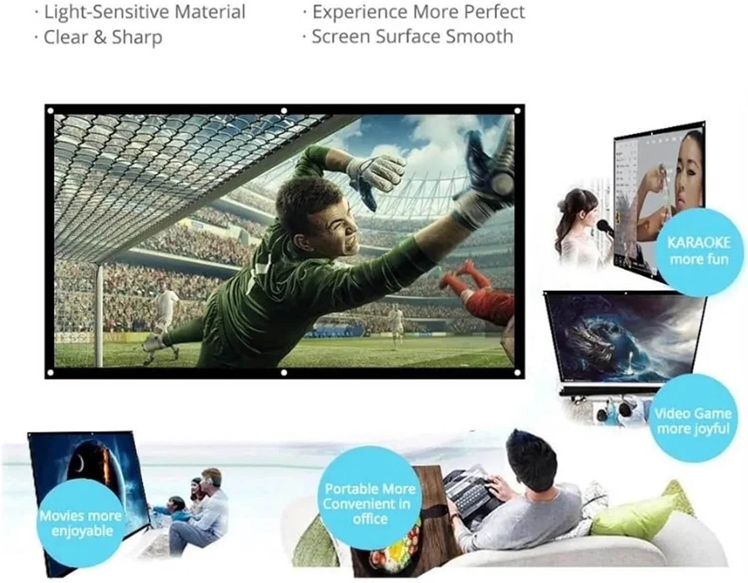 پرده نمایش فیلم ضد چروک 100 اینچی ضد نور صفحه نمایش پروژکتور، مناسب برای نمایش خانگی، تئاتر، دفتر کار، نسبت تصویر 16:9 HD، سبک و قابل حمل برای سینمای خانگی و فضای باز