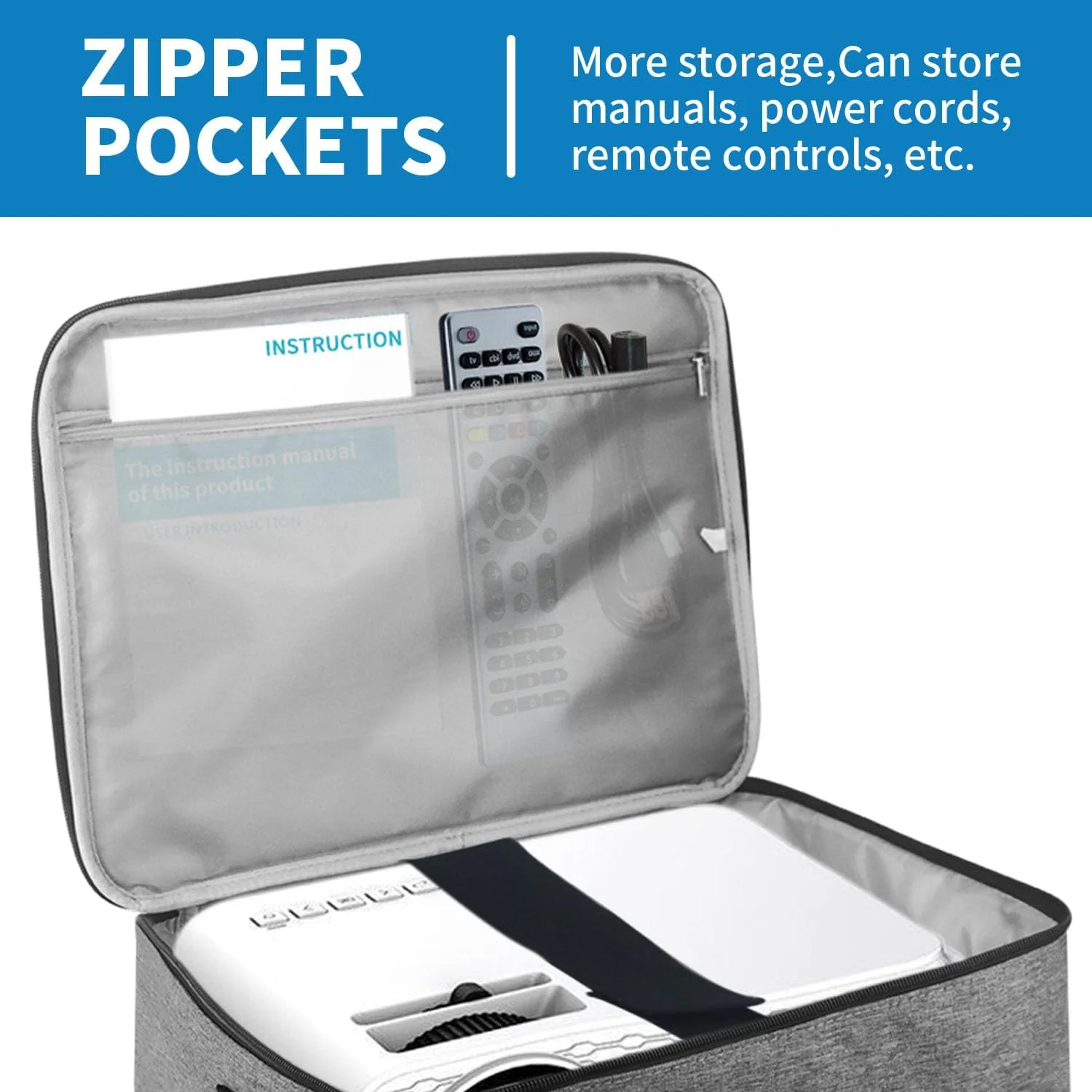 کیف حمل پروژکتور Jenlan، کیف بزرگ حمل پروژکتور با جیب های لوازم جانبی، بند شانه قابل تنظیم، کیف مسافرتی قابل حمل سازگار با اکثر پروژکتورهای اصلی