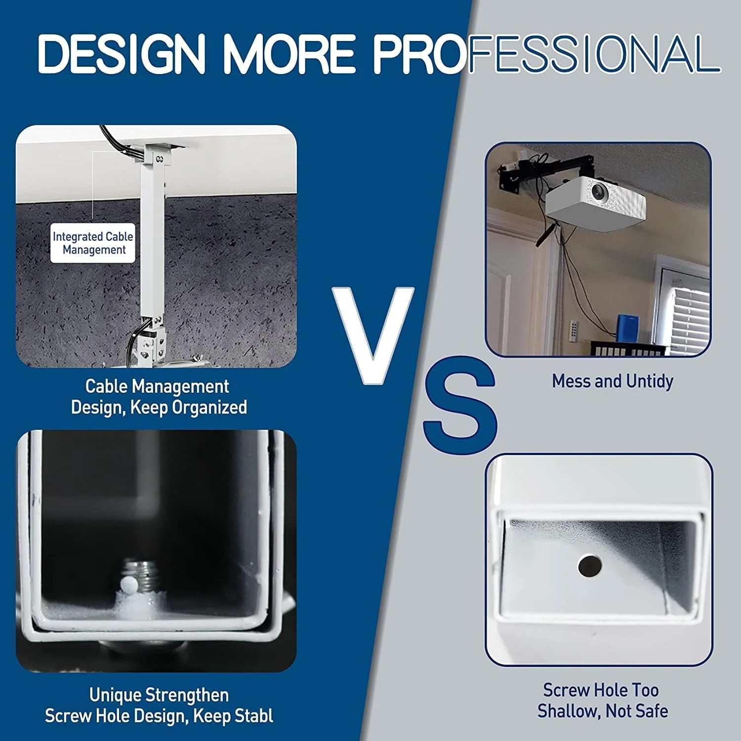 پایه نصب پروژکتور KASTWAVE برای سقف یا دیوار، پایه پروژکتور جهانی با 3 حالت، ±15° شیب - چرخش 360° - تا 15 کیلوگرم برای پروژکتور LCD DLP