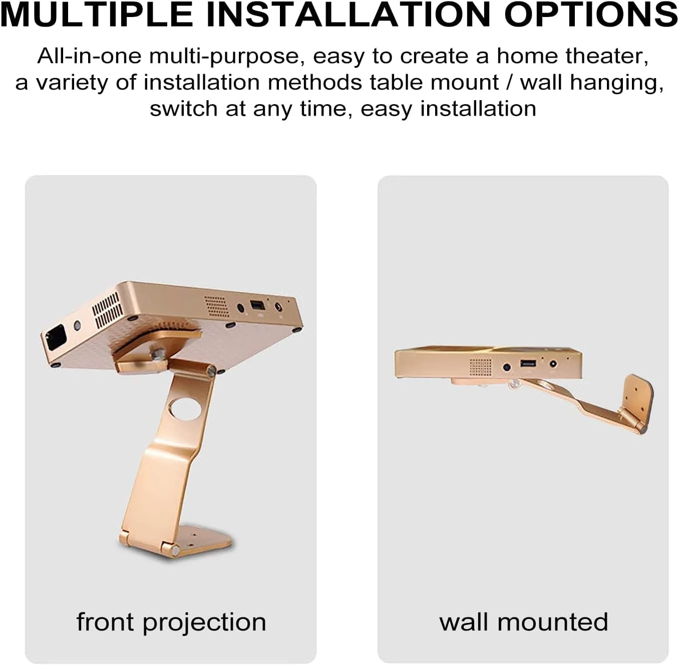 پایه پروژکتور KASTWAVE، طلایی، سازگار با تمام مینی پروژکتورها، دوربین ها، وب کم ها با سرپیچ 1/4، زاویه قابل تنظیم، نصب و برداشتن آسان، قفسه سقفی پروژکتور قابل حمل
